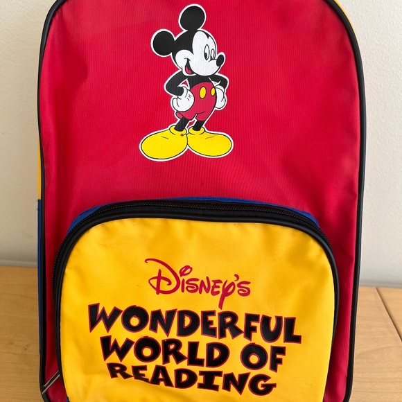 Disney Mickey Mouse Wonderful World Of Reading Vinyl Backpack Red BlueYellow 12" - Picture 1 of 3